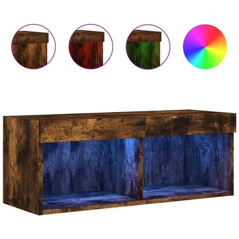 Mobile Porta Tv Con Luci Led Rovere Fumo 80x30x30 Cm - Foto 2