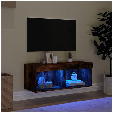 Mobile Porta Tv Con Luci Led Rovere Fumo 80x30x30 Cm - Foto 3