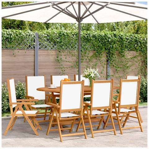 Sedie da Giardino Reclinabili 8pz Bianco Crema Tessuto e Legno - Foto 2