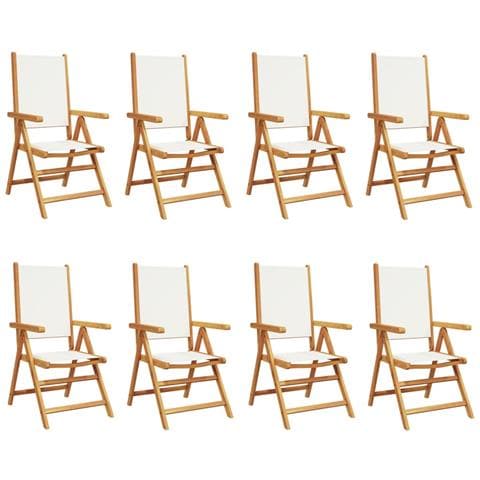 Sedie da Giardino Reclinabili 8pz Bianco Crema Tessuto e Legno - Foto 1