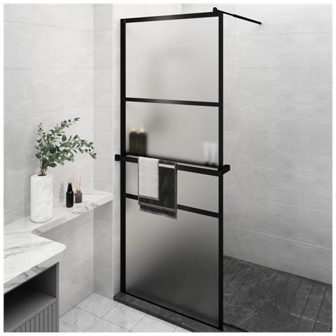 Parete Doccia Walk In Mensola Nera 80x195cm Vetro Esg Alluminio - Foto 1