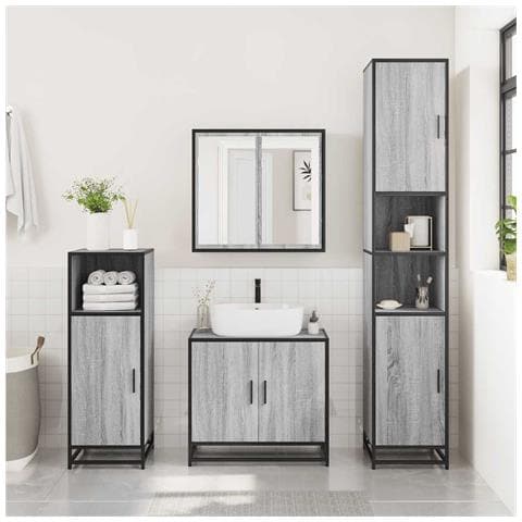 Mobile Lavabo Bagno Grigio Sonoma 65x33x60 Cm Legno Multistrato - Foto 3