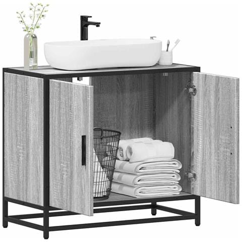 Mobile Lavabo Bagno Grigio Sonoma 65x33x60 Cm Legno Multistrato - Foto 1