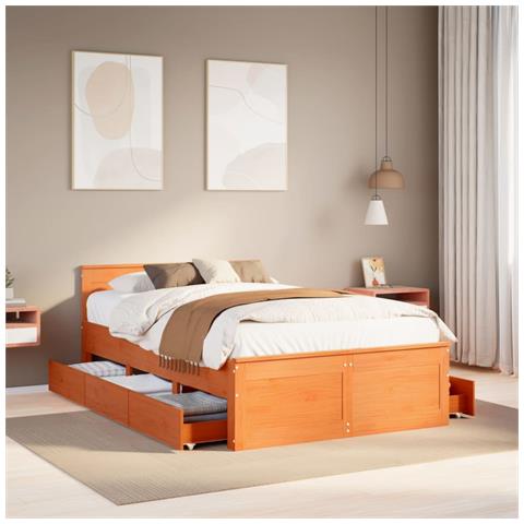 Giroletto Senza Materasso Con Testata Marrone Cera 135x190 Pino - Foto 1