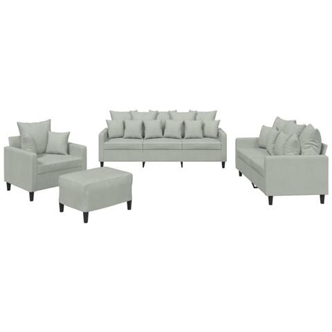 Set di Divani 4 pz con Cuscini Grigio Chiaro in Velluto - Foto 1