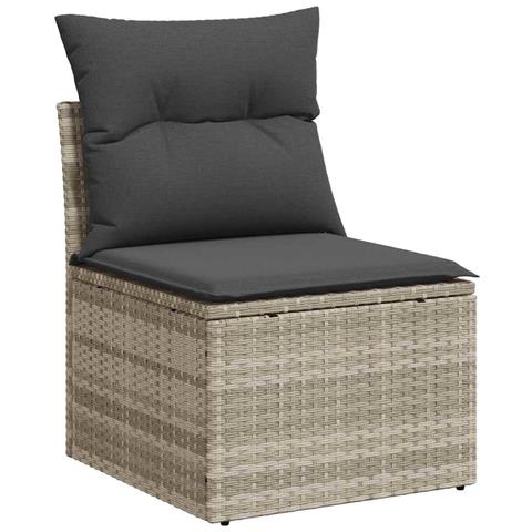 Set divano da giardino  8 pezzi con cuscini Grigio Chiaro Polyrattan, Divano da giardino  2 posti con spazio di archiviazione e cuscini Grigio Chiaro Polyrattan - Foto 2