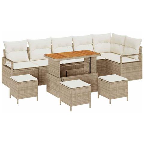 Set Divano Giardino 10 Pezzi con Cuscini Beige Rattan Sintetico Acacia, Divano Giardino 2 Posti con Cuscini Beige Rattan Sintetico, Set da Pranzo Giardino 4 Pezzi con Cuscini Beige Rattan Sintetico Acacia - Foto 1