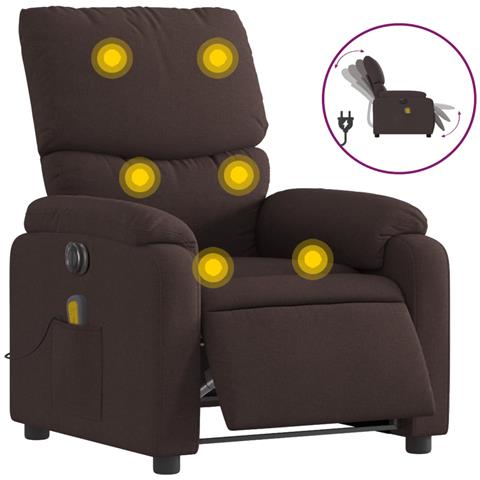 Poltrona Massaggio Reclinabile Elettrica Marrone Scuro Tessuto - Foto 1
