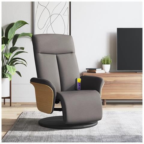 Poltrona Reclinabile Massaggiante Poggiapiedi Tortora Tessuto - Foto 2