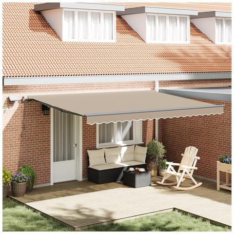 Tenda Retrattile Manuale  con LED Beige 450x300 cm, Tessuto di Ricambio per Tenda  per Telaio 4.5x3 m Beige - Foto 2