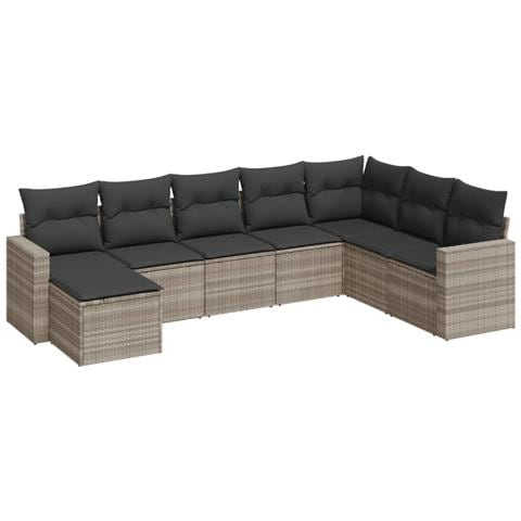 Set Divano da Giardino 8pz con Cuscini Grigio Chiaro Polyrattan - Foto 1