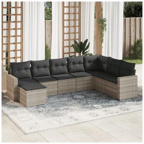 Set Divano da Giardino 8pz con Cuscini Grigio Chiaro Polyrattan - Foto 2