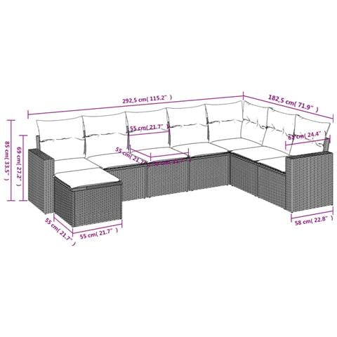 Set Divano da Giardino 8pz con Cuscini Grigio Chiaro Polyrattan - Foto 3