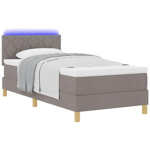 Letto a molle con materasso & LED tortora 90x190 cm Tessuto - Foto 1