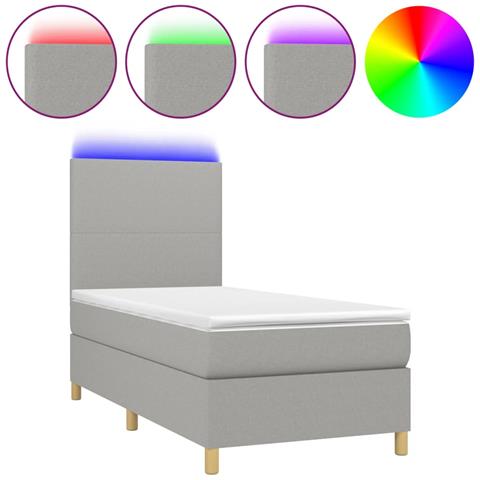 Letto a Molle Materasso e LED Grigio Chiaro 90x200 cm Tessuto - Foto 1