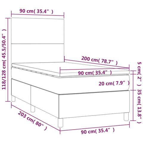 Letto a Molle Materasso e LED Grigio Chiaro 90x200 cm Tessuto - Foto 8