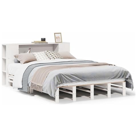 Letto Libreria senza Materasso Bianco 135x190 cm Legno Massello - Foto 1