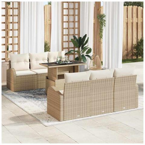 Set Divano da Giardino 7 pcs Beige 100 x 55 x 73 cm Poly Rattan - Foto 2