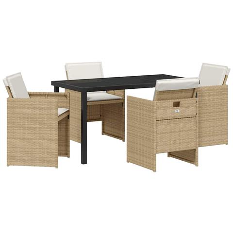 Set da Pranzo per Giardino 5 pcs Beige polyrattan - Foto 1