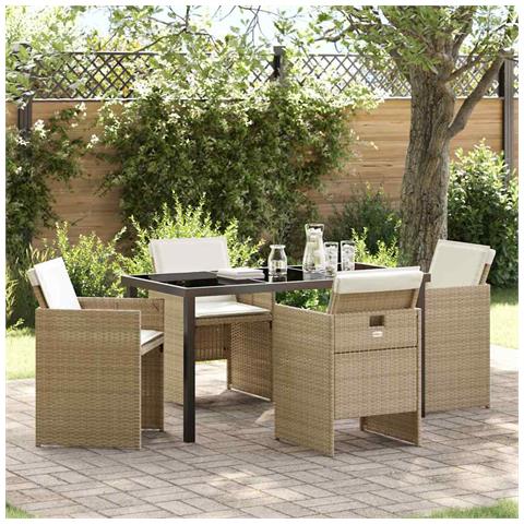 Set da Pranzo per Giardino 5 pcs Beige polyrattan - Foto 2