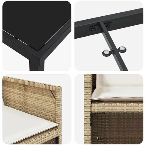 Set da Pranzo per Giardino 5 pcs Beige polyrattan - Foto 9