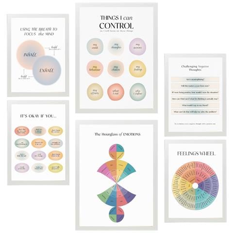 Set Di 6 Stampe Benessere Incorniciato Con Illustrazioni Di Design Per Decorare Le Pareti Della Tua Casa, Della Tua Stanza, Del Tuo Ufficio, Del Tuo Negozio Di Pittura A3 & A4 Cornice Bianca - Foto 1