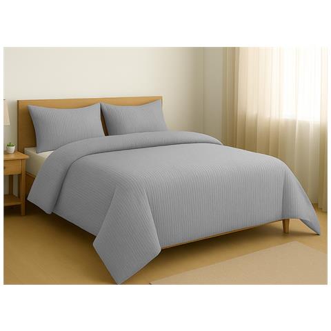 Copripiumino Sacco Piumone Goffrato In Microfibra Tinta Unita Seer Sucker Singolo Grigio - Foto 1