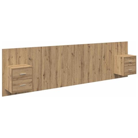 Testata con Comodino 3 pcs Rovere artigianale Legno multistrato - Foto 1