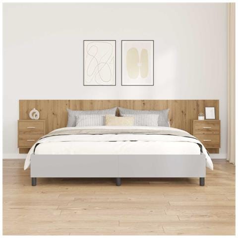 Testata con Comodino 3 pcs Rovere artigianale Legno multistrato - Foto 2