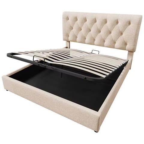 Letto Matrimoniale Idraulico Con Testata Regolabile In Lino - Foto 2