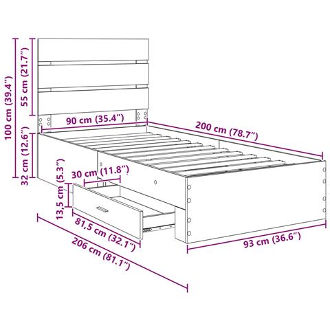 Struttura del letto con cassetto Rovere artigianale 90 x 200 cm - Foto 7
