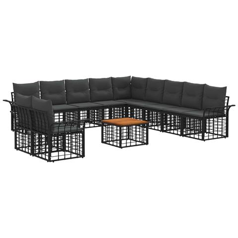 Set di divani da esterno 12 pcs Nero e Grigio scuro Poliestere - Foto 1
