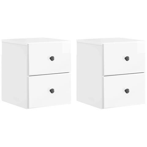 Mobiletto da notte a muro 2 pcs Bianco Lucido 34,5 x 33 x 40 cm - Foto 1
