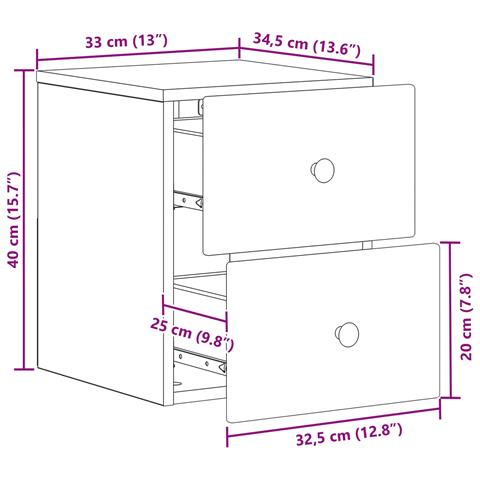 Mobiletto da notte a muro 2 pcs Bianco Lucido 34,5 x 33 x 40 cm - Foto 9