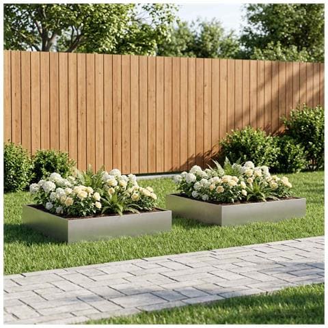 Vaso da giardino 2 pz Argento 100 x 100 x 20 cm Acciaio Inox - Foto 2
