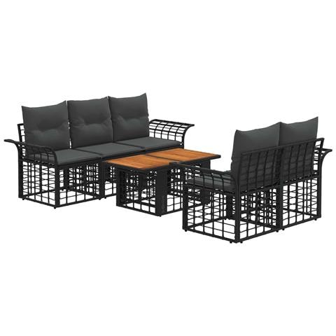 Set Divano da Giardino 6 pz Nero e Grigio scuro polyrattan - Foto 1
