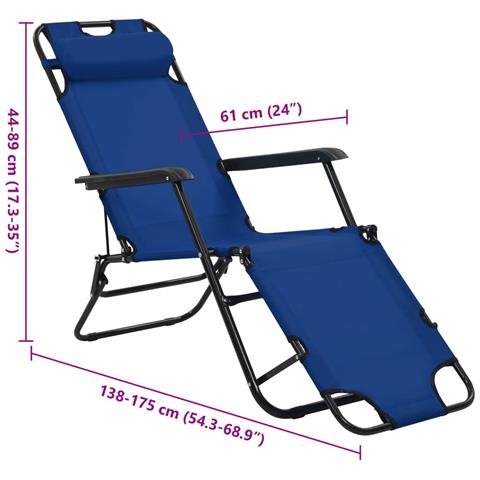 Lettini Prendisole 2 pz Pieghevoli con Poggiagambe Acciaio Blu - Foto 10