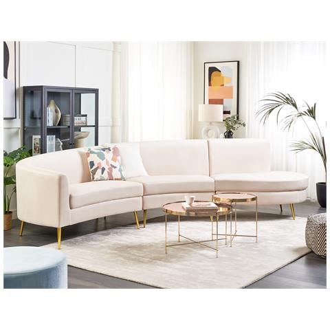 Divano Semicircolare 4 Posti Moss Velluto Beige Chiaro - Foto 1