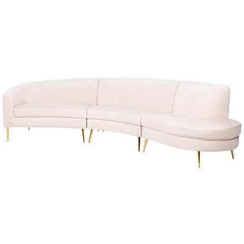 Divano Semicircolare 4 Posti Moss Velluto Beige Chiaro - Foto 2