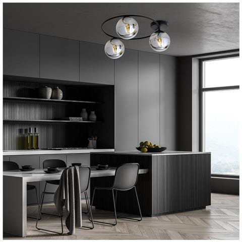 Lampada A Soffitto Sopra - Nero, Grigio - Acciaio Verniciato A Polvere, Vetro - 47x20x47 Cm - Foto 2