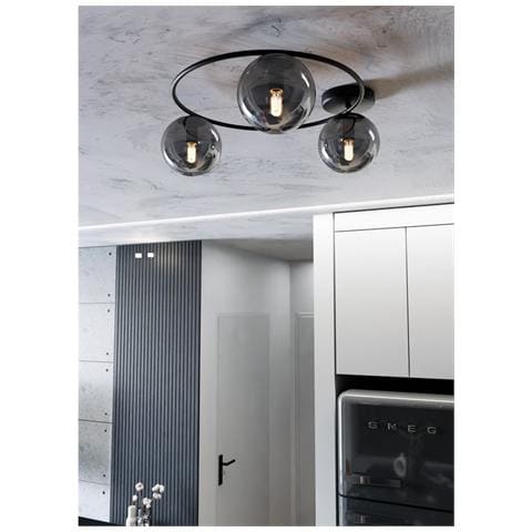 Lampada A Soffitto Sopra - Nero, Grigio - Acciaio Verniciato A Polvere, Vetro - 47x20x47 Cm - Foto 8