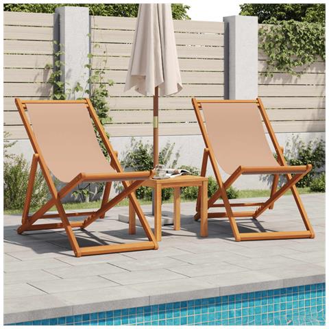 Sedie Da Spiaggia Pieghevoli 2 Pz Tortora In Tessuto E Legno - Foto 2