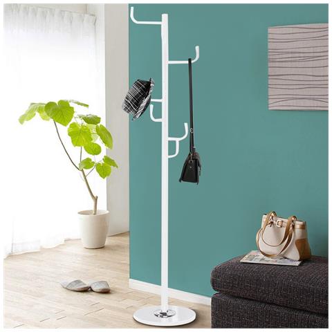 Attaccapanni Appendiabiti A Piantana In Metallo 6 Ganci Colore Bianco 38x38x176 - Foto 1