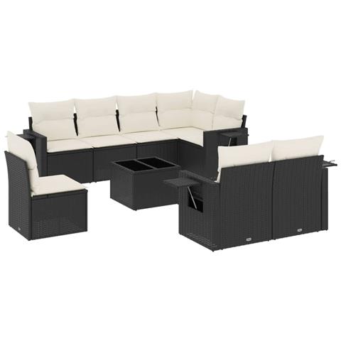 Set Divani Da Giardino 9 Pz Con Cuscini Nero In Polyrattan - Foto 2