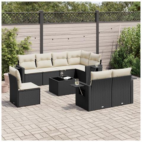 Set Divani Da Giardino 9 Pz Con Cuscini Nero In Polyrattan - Foto 1