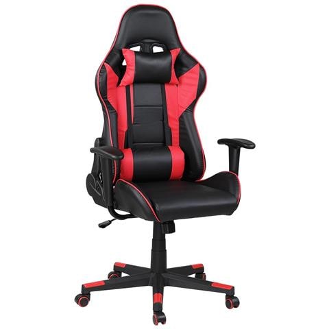 Sedia Poltrona Gaming Scrivania Ufficio Reclinabile 180 gradi Girevole Rosso - Foto 2