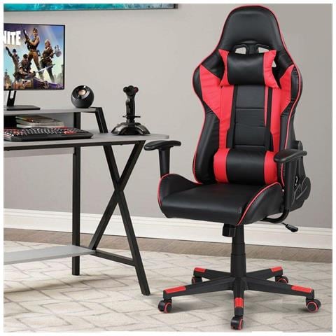 Sedia Poltrona Gaming Scrivania Ufficio Reclinabile 180 gradi Girevole Rosso - Foto 5