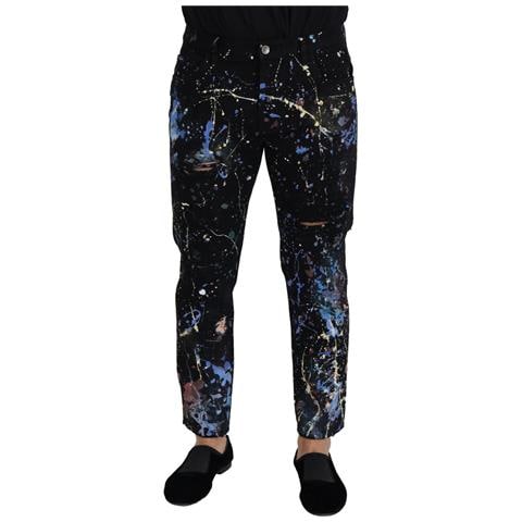 Jeans In Denim Con Stampa Splash Di Colore Nero In Cotone - It48 - M - Foto 1
