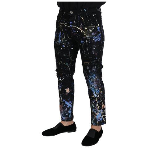 Jeans In Denim Con Stampa Splash Di Colore Nero In Cotone - It48 - M - Foto 2