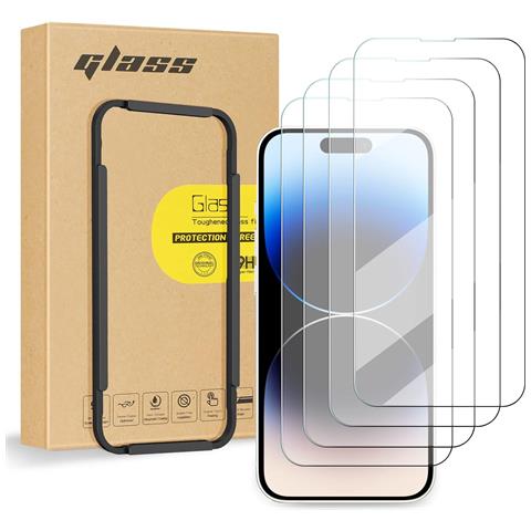 4 Pezzi Di Vetro Temperato Con Applicatore Per Iphone 14 Pro 6.1"" - Foto 1